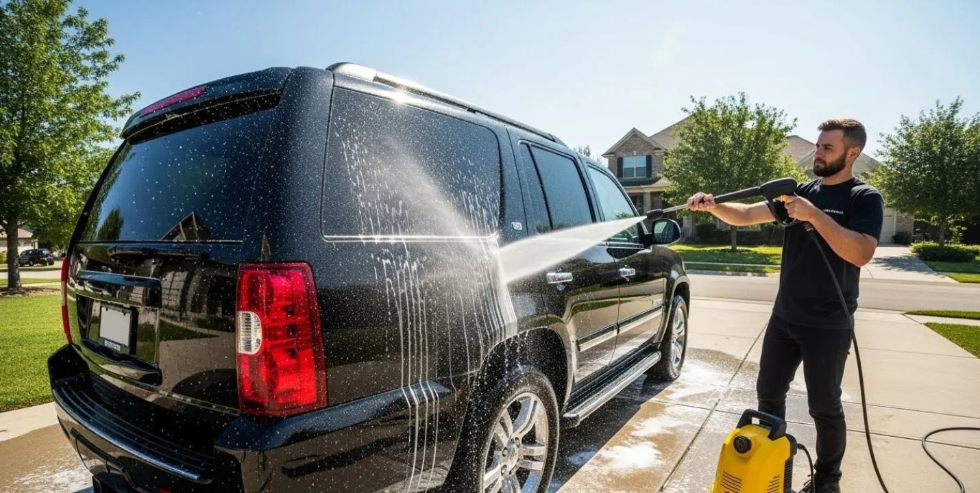 Aplicação prática de lavadora de pressão em limpeza de áreas externas