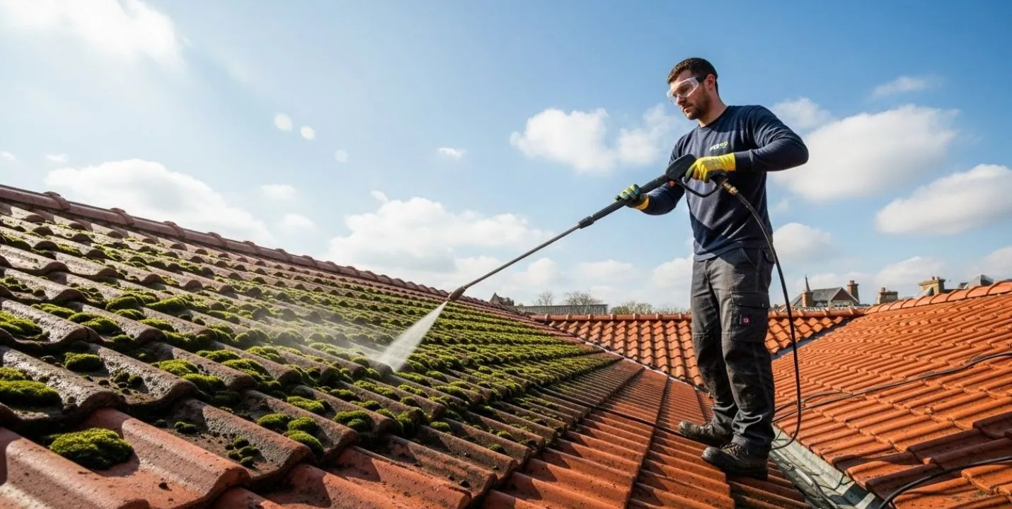 Remoção de manchas de óleo com jato de alta pressão em garagem